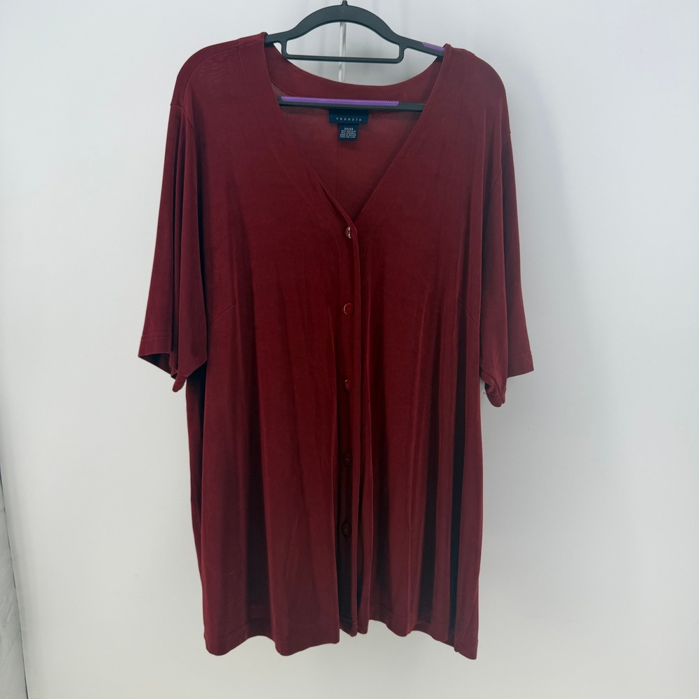 Venezia Button Top Women 22/24 Red Short Sleeve Plus Size Casual Workwear Career
